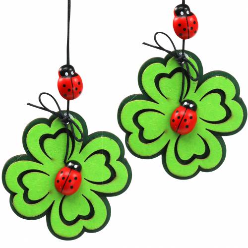 Klaverblad met kever om op te hangen groen 7cm 6 st