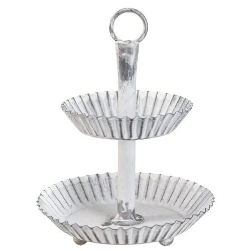 Floristik24 Taartplateau Shabby Chic metaal wit 2 lagen Ø16,5cm