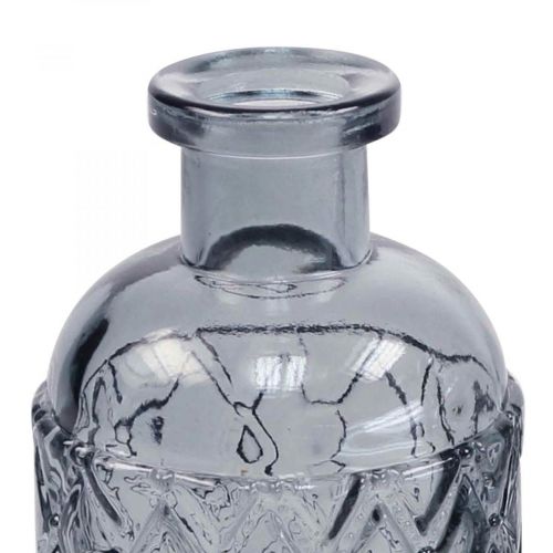 Floristik24 Kleine glazen vaas vaas ruitpatroon glas blauw grijs H12.5cm 6st