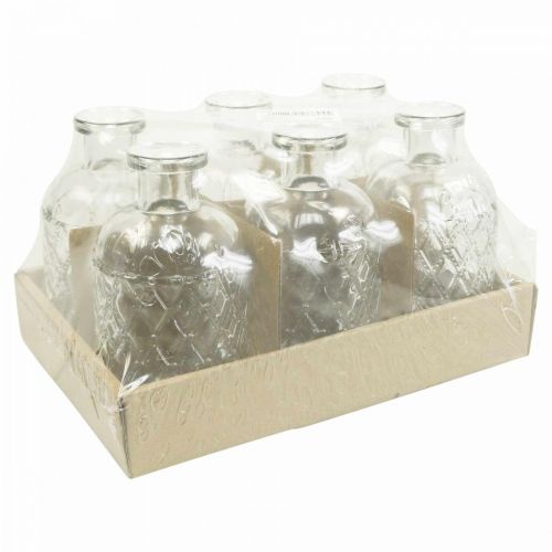 Floristik24 Kleine glazen vaas vaas ruitpatroon glas transparant H12.5cm 6st