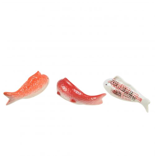 Artikel Koi siervissen keramiek rood wit drijvend 15cm 3st