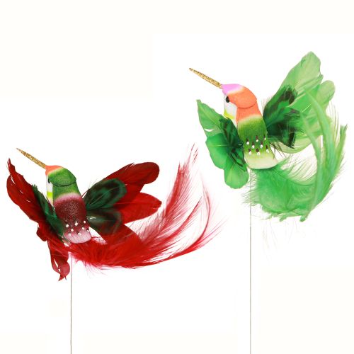 Artikel Kolibrie decoratie op stok turkoois bordeaux 13-15cmx9-10cm 6 stuks