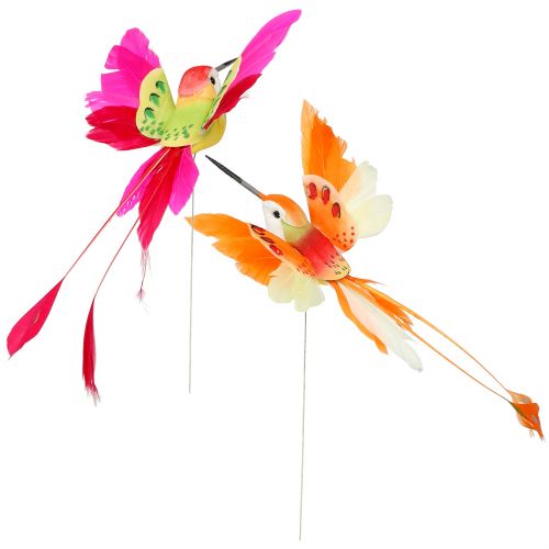 Kolibrie op de draad om in te pluggen Roze, Oranje 17cm 6st