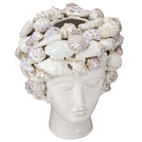 Floristik24 Keramische hoofdvaas met schelpen - Mediterrane decoratieve buste voor planten en bloemen 25cm