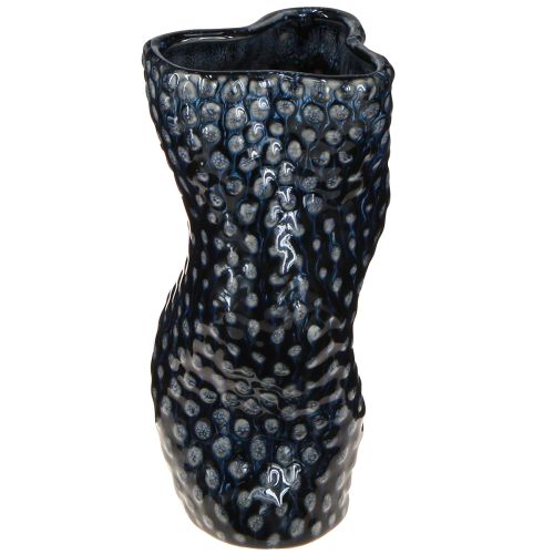 Koraal decoratieve vaas keramiek blauw beige gebogen H20cm