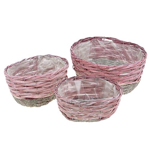 Floristik24 Ovale mand, set van 3 roze, natuurlijk