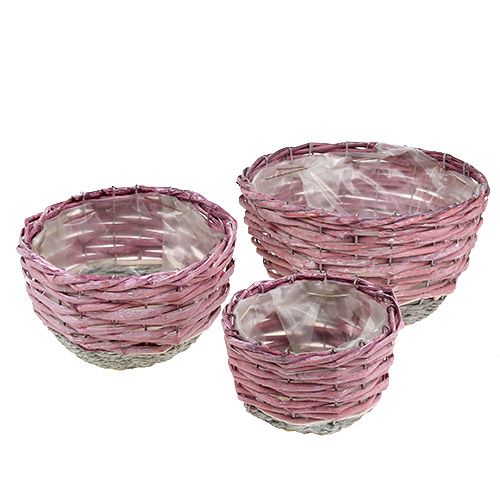 Mand rond set van 3 Ø14cm - 24cm roze, naturel