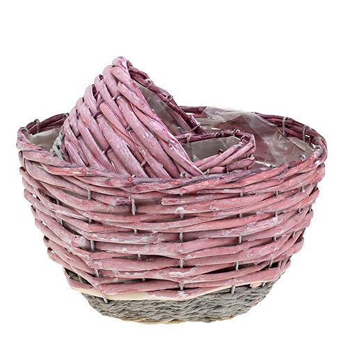 Floristik24 Mand rond set van 3 Ø14cm - 24cm roze, naturel