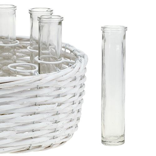 Floristik24 Mand rond wit Ø27cm met 8 reageerbuisjes