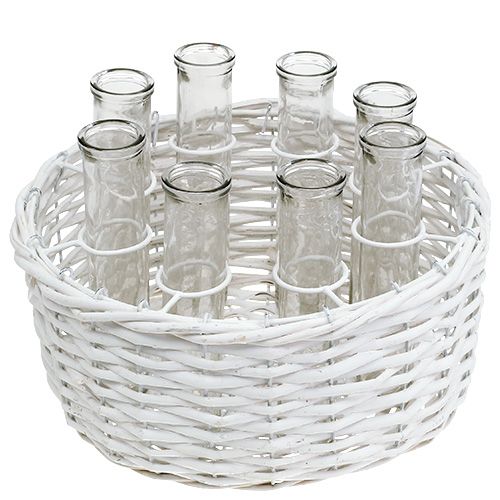 Floristik24 Mand rond wit Ø27cm met 8 reageerbuisjes