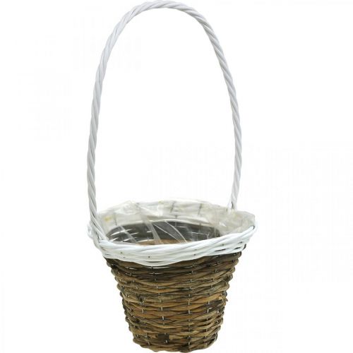 Artikel Handvatmand, naturel mand voor opplant, bloemenmand rond naturel, wit H49cm Ø23.5cm