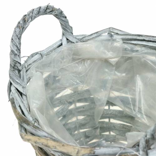 Floristik24 Rieten mand grijs wit Ø15.5cm hoog 10cm met handvat