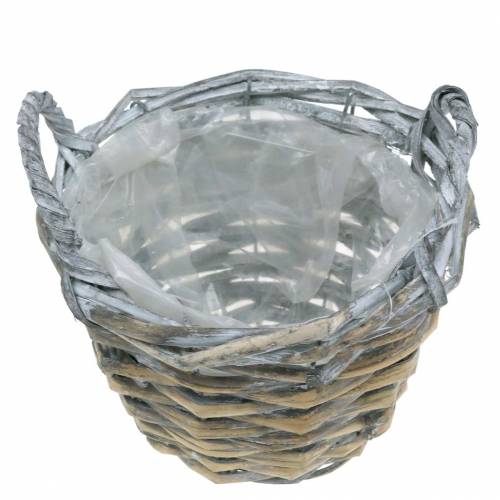 Floristik24 Rieten mand grijs wit Ø15.5cm hoog 10cm met handvat
