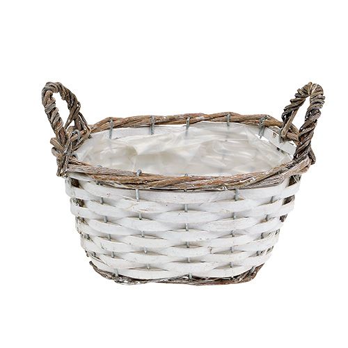 Floristik24 Mand met handvatten ovaal naturel, wit 20 x 14 cm