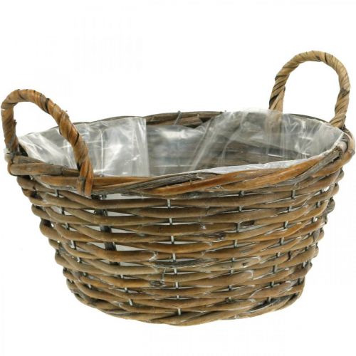 Floristik24 Plantenbak, mand met handvatten Shabby Chic Naturel, white washed H14cm Ø30cm