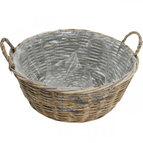 Artikel Mand met handvatten, gevlochten houten schaal, plantenschaal naturel, white wash H18.5cm Ø51cm