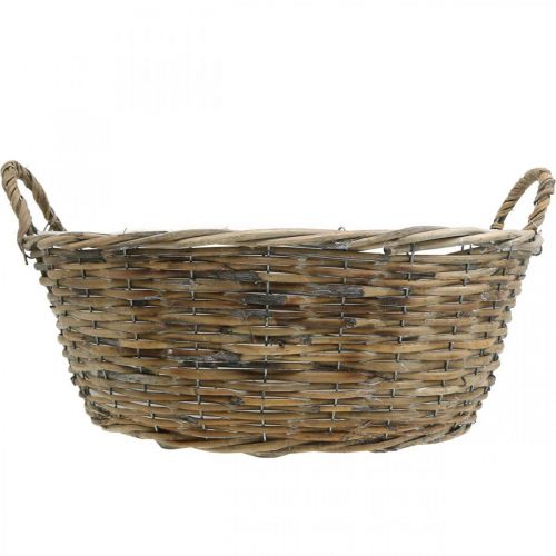 Artikel Mand met handvatten, gevlochten houten schaal, plantenschaal naturel, white wash H18.5cm Ø51cm