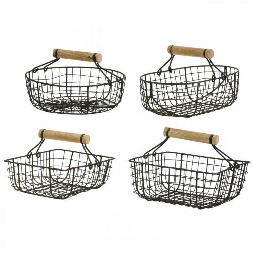 Metalen mand met handvat, mand voor opplant, draadmand variatie bruin, naturel H10.5/12/13/11.5cm set van 4