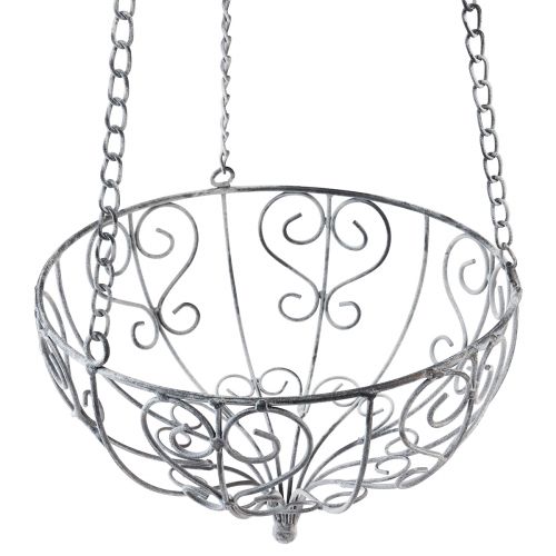 Floristik24 Mand metaal voor het ophangen van metalen decoratie wit grijs Ø24cm H19cm