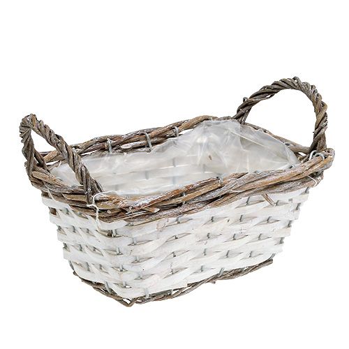Floristik24 Vierkante mand met handvatten naturel wit 22 x 14cm