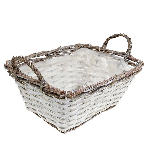 Floristik24 Vierkante mand met handvatten naturel wit 31 x 24cm