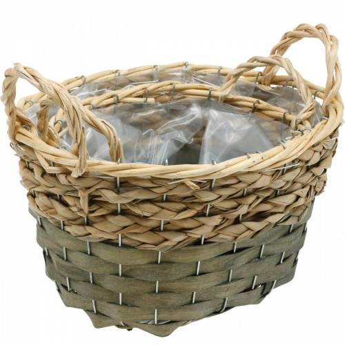 Artikel Mand gevlochten ovale plantenmand naturel, grijs 29/24cm set van 2