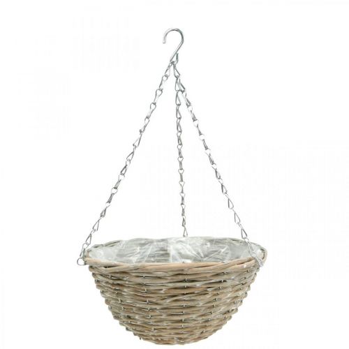 Plantenschaal om op te hangen, gevlochten hangmand naturel, gewassen wit H15cm Ø30cm