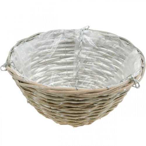 Floristik24 Plantenschaal om op te hangen, gevlochten hangmand naturel, gewassen wit H15cm Ø30cm