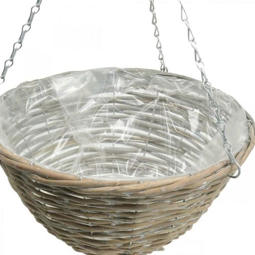 Floristik24 Bloemmand om op te hangen, plantenbak gevlochten natuur, gewassen wit H17cm Ø35cm