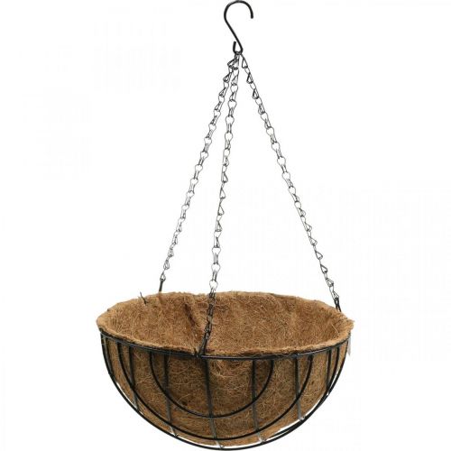 Artikel Plantenmand om op te hangen, hangmand van metaal, kokosvezels naturel, zwart H15cm Ø30,5cm