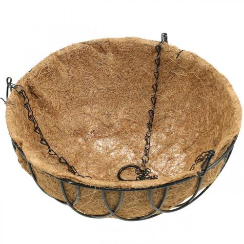 Artikel Plantenmand om op te hangen, hangmand van metaal, kokosvezels naturel, zwart H15cm Ø30,5cm
