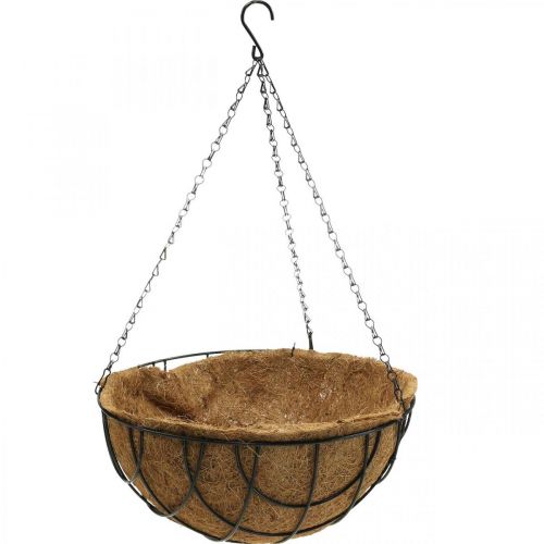 Floristik24 Plantenschaal om op te hangen, hanging basket kokosvezels, metaal naturel, zwart H16.5cm Ø35cm