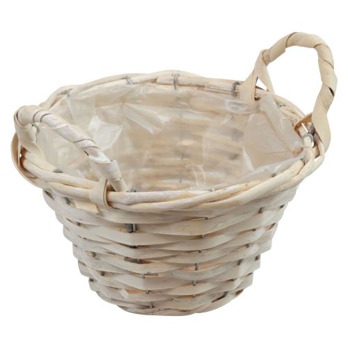 Mand met handvatten Chipmand plantenmand gewit Ø18cm H12cm