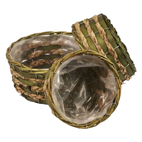 Floristik24 Mand rond plantenmand gevlochten groen hout Ø26/21/18cm set van 3