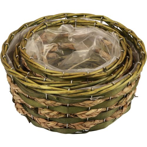 Floristik24 Mand rond plantenmand gevlochten groen hout Ø26/21/18cm set van 3