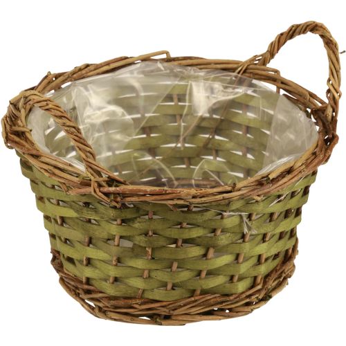 Floristik24 Mand rond geweven plantenmand groen met hengsels Ø28cm H17cm