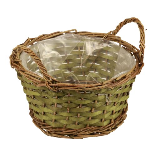 Mand rond geweven plantenmand met handvatten groen Ø24cm H17cm