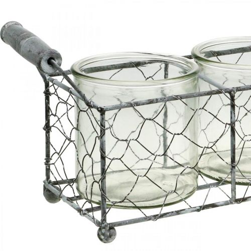 Floristik24 Vintage Deco Glazen Vaas Lantaarn in Draadmand Wit 32×10.5cm