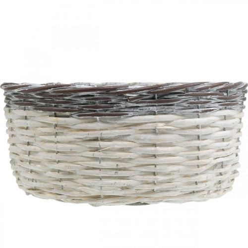 Artikel Siermand rond wit, bruin gevlochten plantenmand Ø29cm