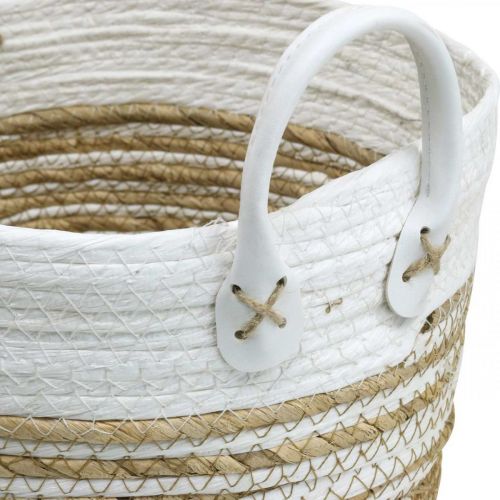 Plantmand, bestek met handvatten, organiser wit, naturel Ø32/28/23cm H30/25/19cm set van 3