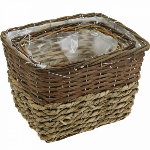 Artikel Plantenmand, naturel bak voor beplanting, vierkante bloemschaal naturel L29.5/26/23cm H21/19/16cm set van 3