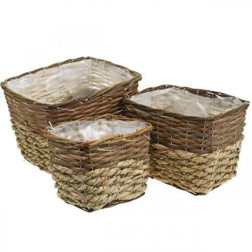 Artikel Plantenmand, naturel bak voor beplanting, vierkante bloemschaal naturel L29.5/26/23cm H21/19/16cm set van 3