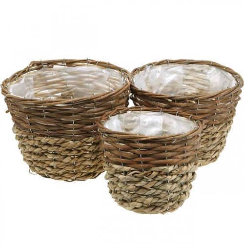 Bloemmand voor opplant, plantenbak, rieten mand natuur Ø27/25/20cm H20/18/17cm set van 3