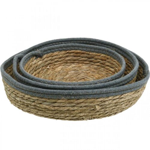 Artikel Mandschaal rond, naturel plantenschaal, decoratief dienblad gevlochten natuur Ø33/30/25cm H8/7cm set van 3