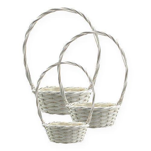 Floristik24 Mandenset x 3 met handvatten rond wit Ø18, 23, 29cm