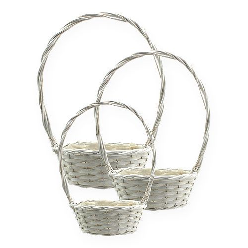 Floristik24 Mand set x 3 met handvat rond wit Ø18, 23, 29cm