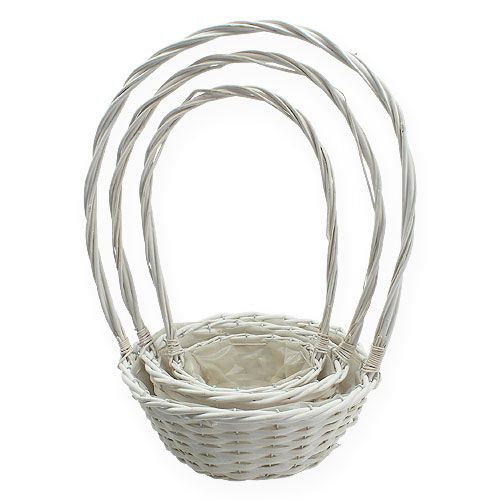 Floristik24 Mandenset x 3 met handvatten rond wit Ø18, 23, 29cm