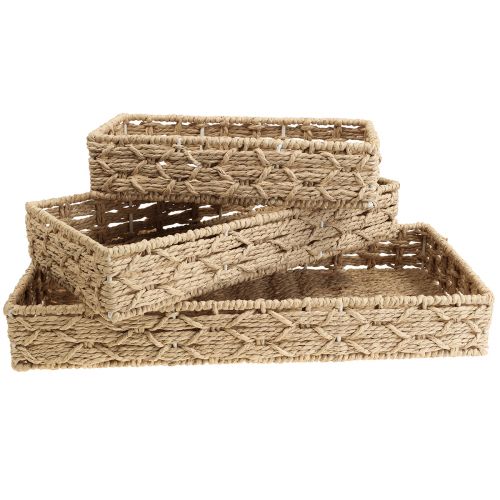 Artikel Mandenbak decoratieve dienbladmand naturel 41/33/25cm set van 3