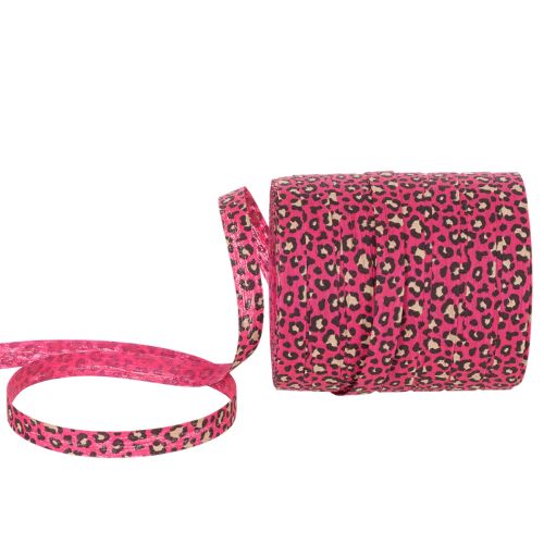 Decoratief lint met luipaardprint, roze, krullint voor het inpakken van cadeaus en knutselen, 10 mm, 100 m