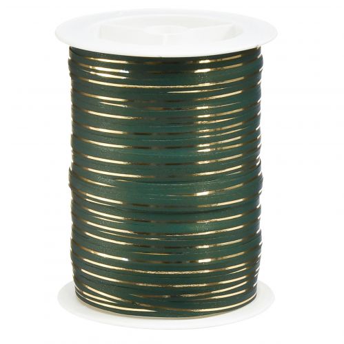 Krullint cadeaulint groen met gouden strepen 5mm 250m